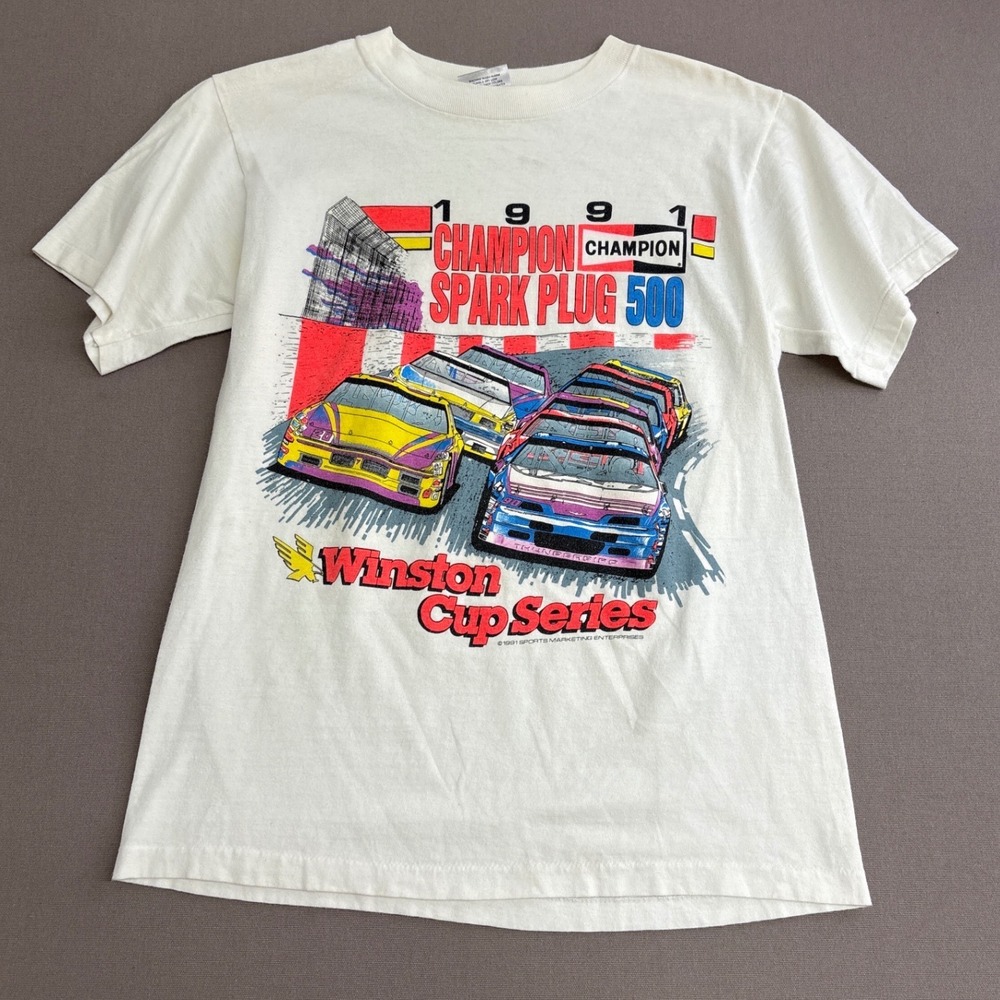 Vintage 1991 Champion Spark Plug 500 Winston Cup T-Shirt Oneita USA Mens M